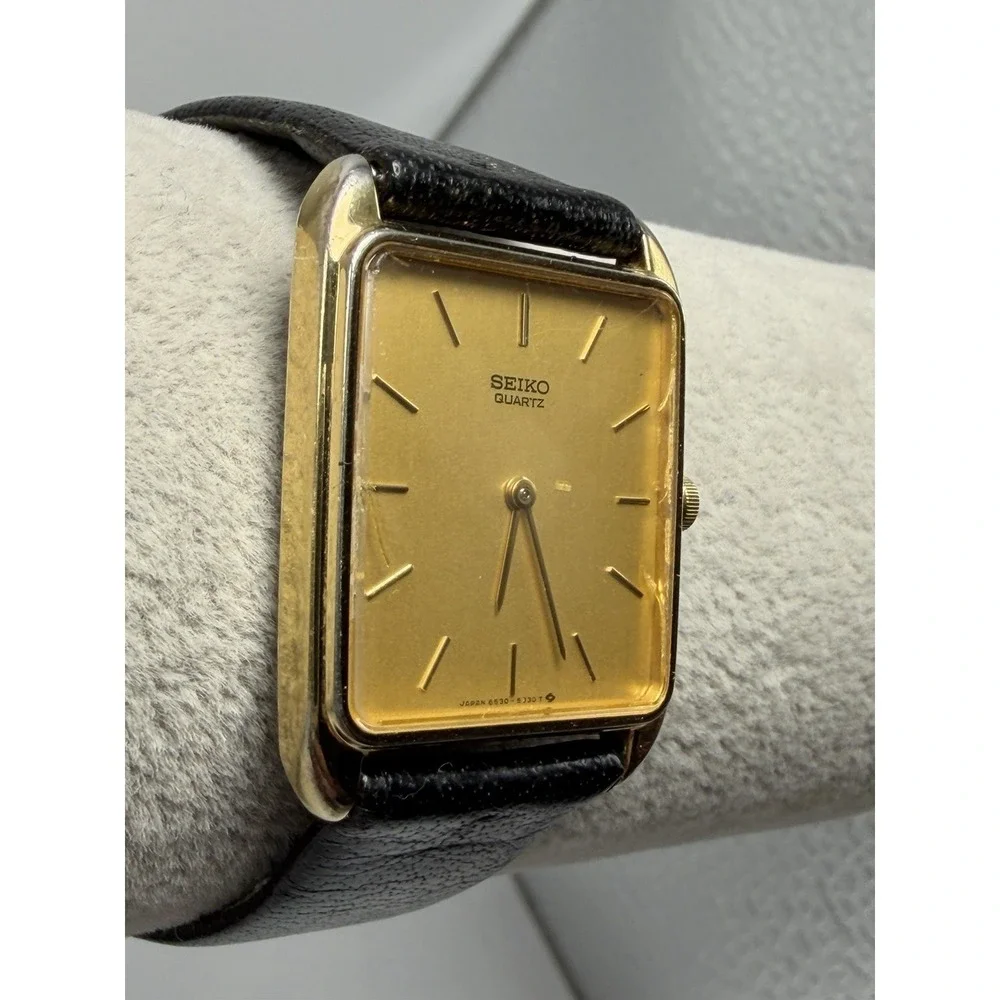 Seiko 6530-5209 New Battery Super‎ Thin Mens Tank Watch 26MM 7.5